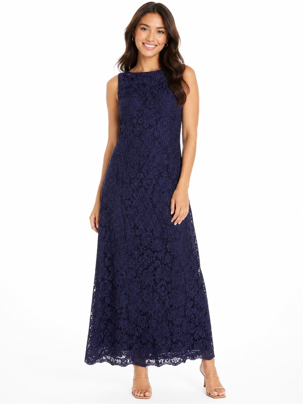 Sleeveless Purple Lace Maxi Dress